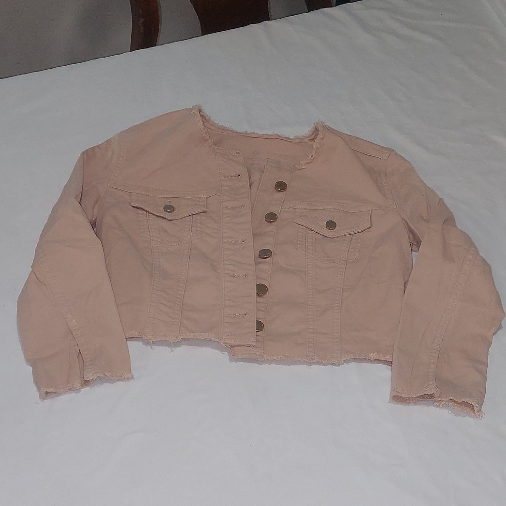 Motivi Light Pink Cropped  Jacket.Distressed Hems .Size 2